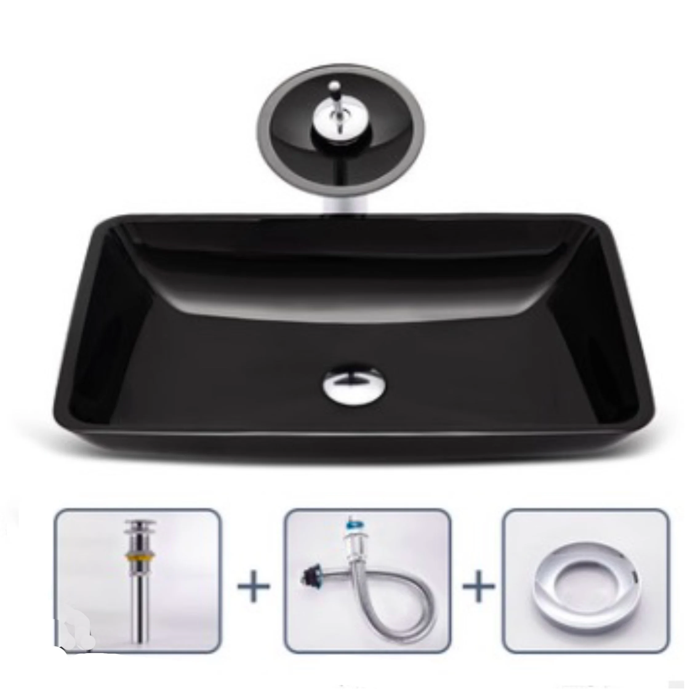 

Bathroom tempered glass wash basin Hotel wash basin Bathroom toilet wash basin L570*W370*H110mm with faucet & pipe