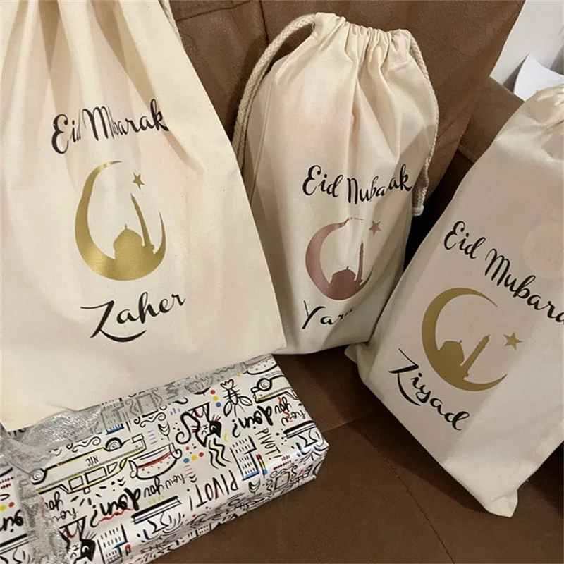 

Индивидуальные подарочные сумки для мальчиков и девочек Eid Mubarak счастливый Рамадан Al Adha Мусульманский Исламский праздник Kareem Iftar искусственное украшение