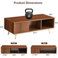 LED Coffee Tables with 16 Colors LED Lights, Modern Minimalist Coffee Table with Fluted Panel, Rectangle Center Table Game Table 2