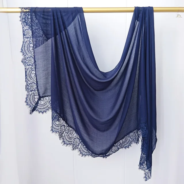Hijab Ramadan en Rayonne, Coton et Modal, avec bordure en dentelle, Turban respirant, Châle uni en coton, Foulard pour femmes