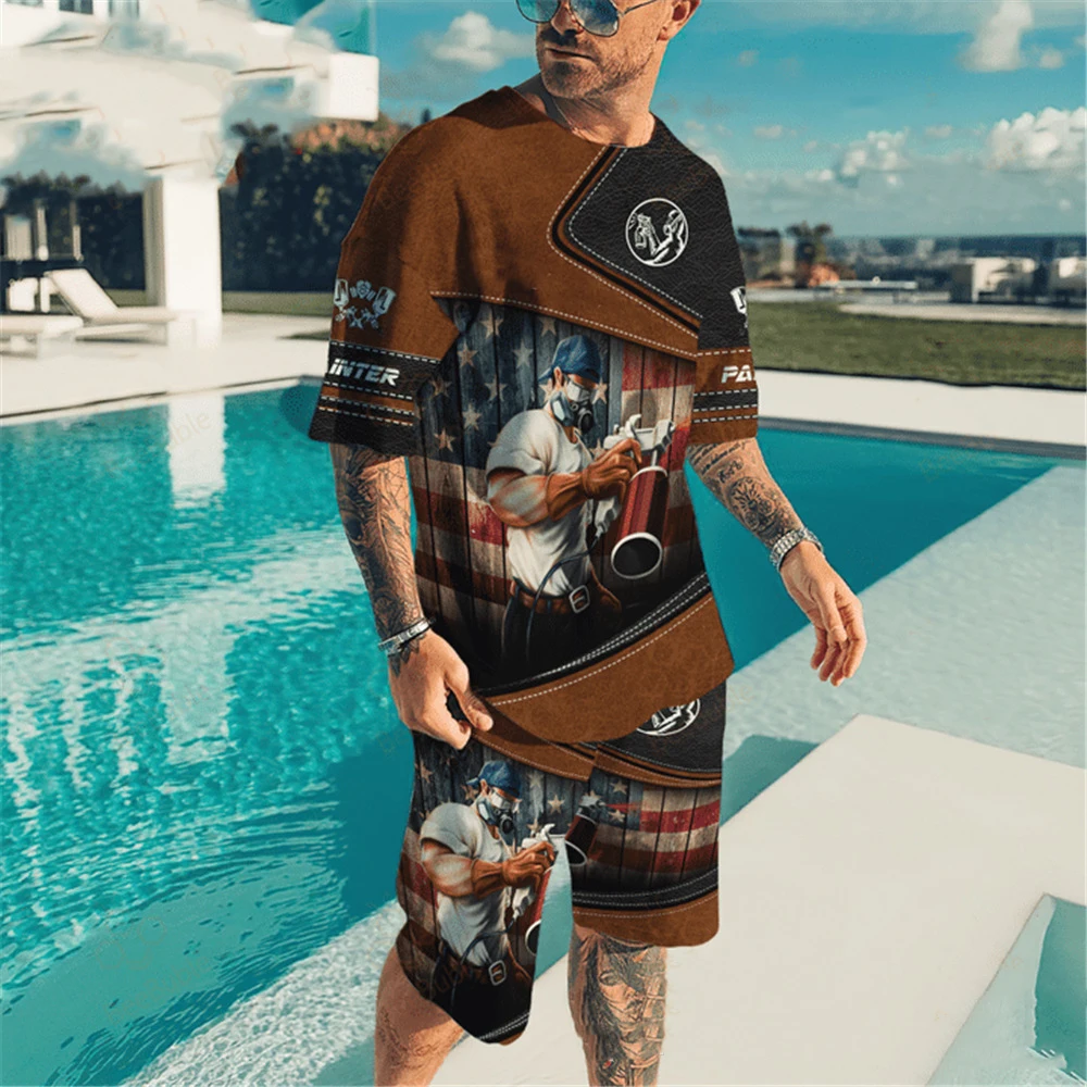 Mens 3D Print Tracksuit Sportswear Set