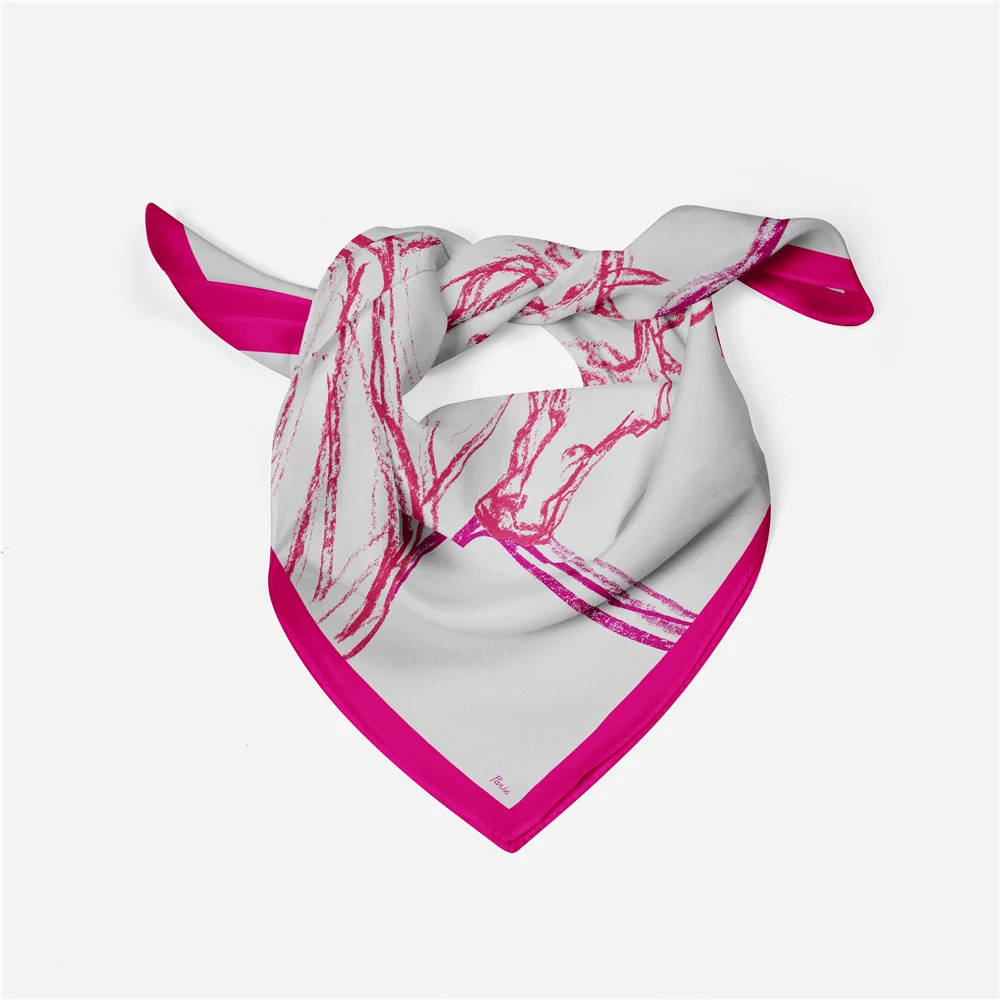53 cm Marke Skizze Pferd Quadrat Schal Frau 2024 Design Silk Schal Frauen Bandana Luxus Stirnband Hijab Halstuch – Detail 14