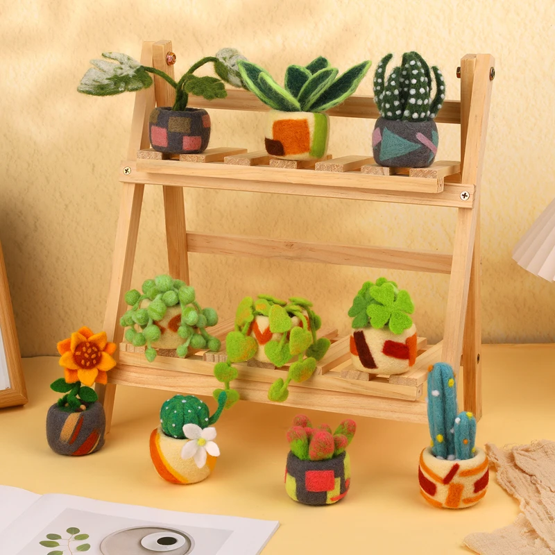 MIUSIE Plant Pot Needle Felting Starter Kit Felting Kits Basic Felt Tools and Instructions DIY Craft Plant Decor Present