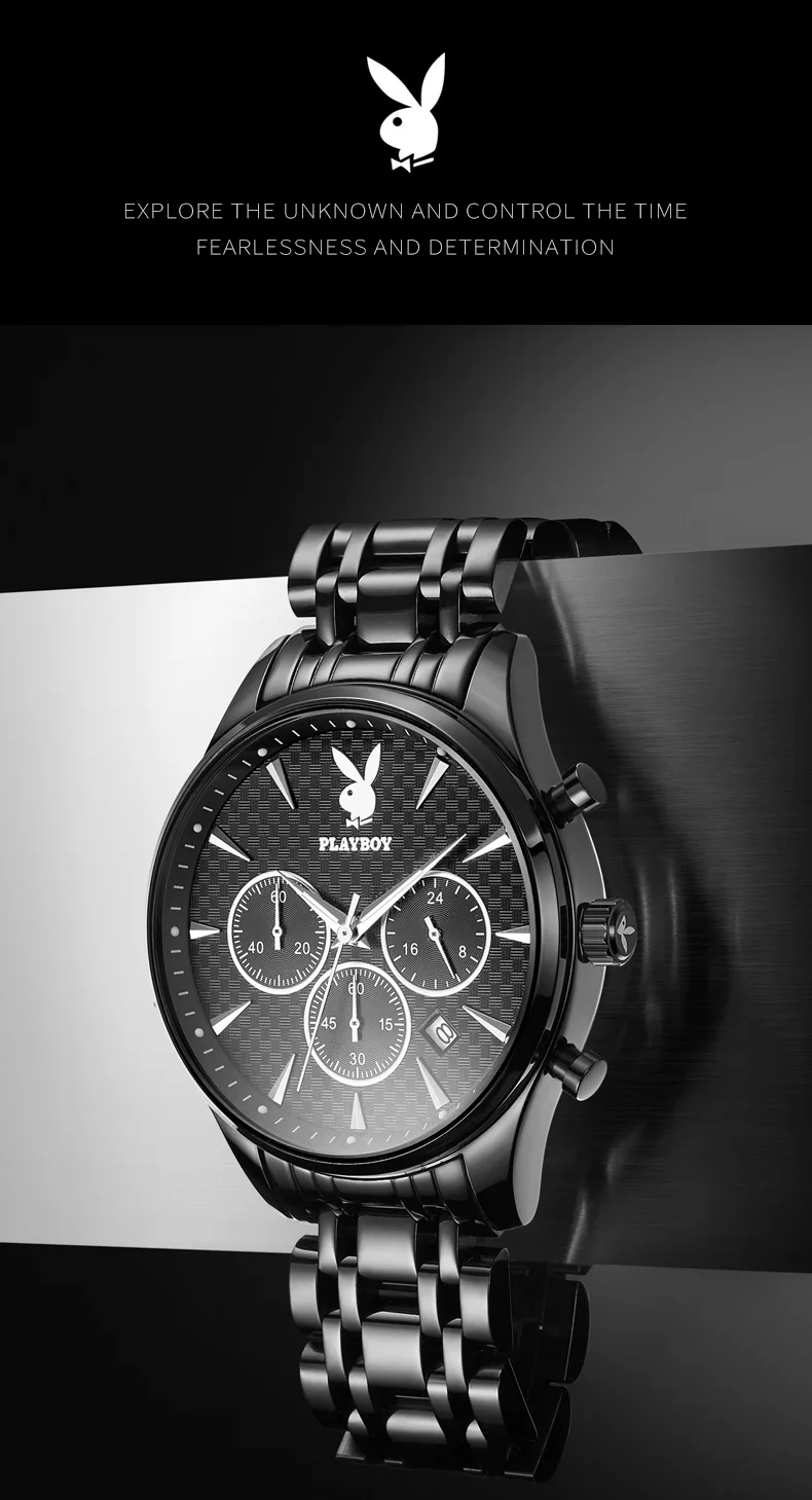 PLAYBOY 8881 Original Quarzuhren für Herren Stahlarmband Wasserdicht Leuchtend Chronograph Herrenuhren Mode Schlichte Männeruhr – Detail 20