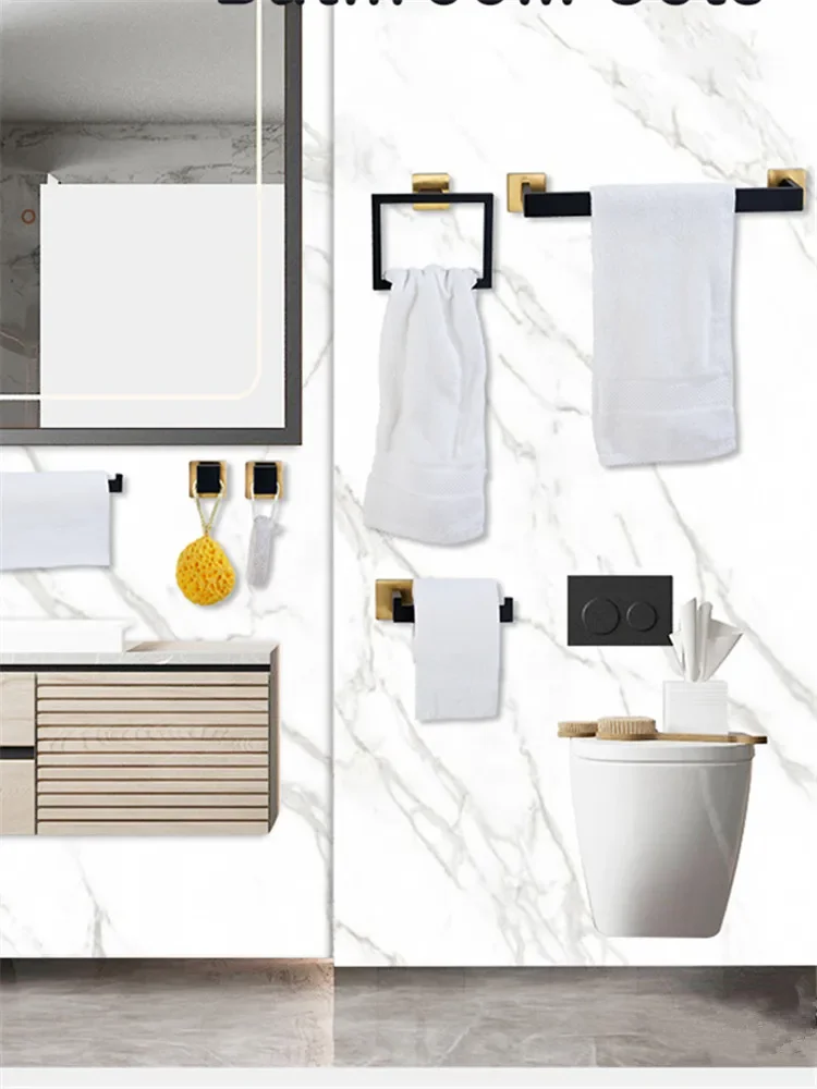 Description Picture 2 of itemBlack Gold Bathroom Shelf kit Stainless Steel Toilet Paper Holder Towel Rack Hook Bathroom Hardwares Organizer Accessories Set