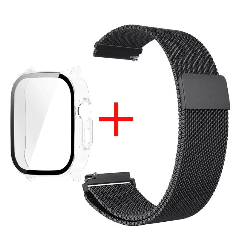 Premium PC Protector Case with Stainless Steel Milanese Loop Wristband and Screen Protect Cover