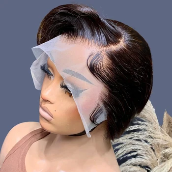 Pixie Cut 13x4 Transparent Lace Front Wigs For Women Short Bob Wig Brazilian Straight hd Lace Frontal Human Hair Wig 200 Density