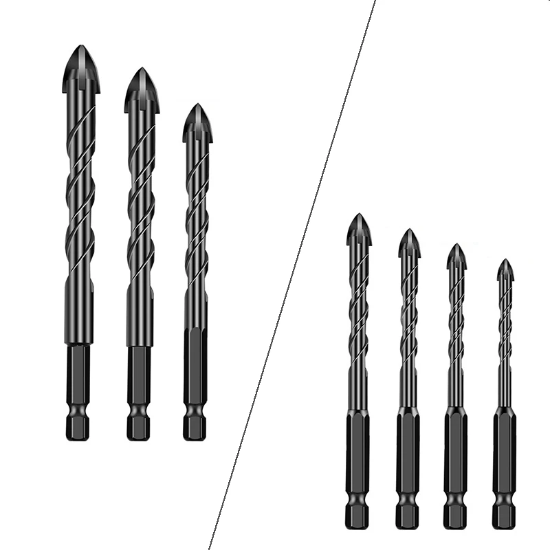 4/3pcs 3~12mm Cross Hex Tile Drill Bits Set for Ceramic Tile Glass Concrete Hole Opener Brick Hard Alloy Triangle Bit Tool Kit