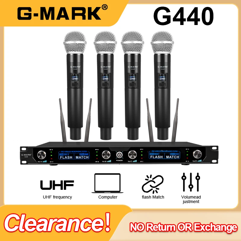 [Оформление] микрофон Беспроводная лампа G440 Профессиональный 4-канальный УВЧ Динамический Ручной микрофон для караоке фотография для проведения сцены свадьбы 50 м