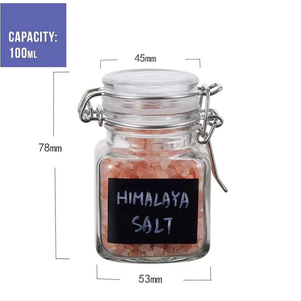3.4oz Small Airtight Glass Spice Jars with Lids & Clip Top,Square Bottles, Herb Jars, Mason Jars, Seasoning Containers 2