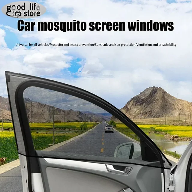 Filet de fenêtre de voiture avec pare-soleil, ventilation anti-insectes, respirant, ombrage, refroidissement, écran de porte, 4 pièces 1