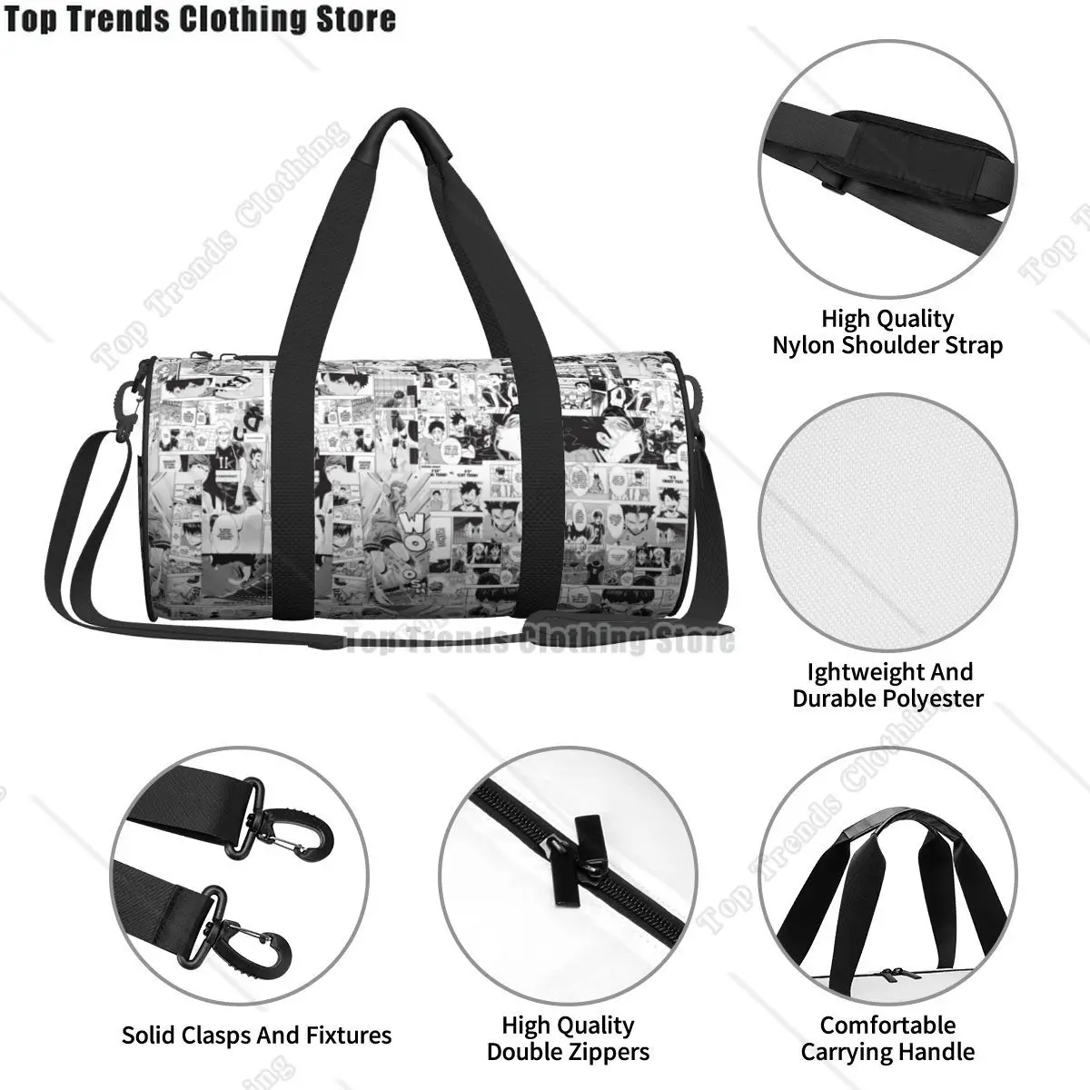 Anime Boy Sports Bags Art Japan Travel Gym Bag with Shoes Vintage Handbags Couple Printed Waterproof Fitness Bag