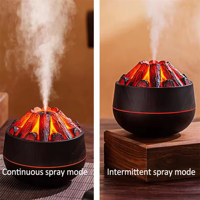 Charcoal Flame Humidifier Aromatherapy Essential Oil Diffuser 300ml Mist Ultrasonic Humidifier for Bedroom Office Night Light 2