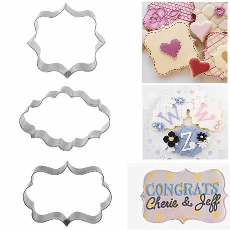Sugar biscuit mold Plaque Cutter Cookies Frame DIY Cake Oval Square Rectangle Fancy Stainless Cookie Mold 3Pcs cookie cutter baking mold cookie mould cookie printing mold