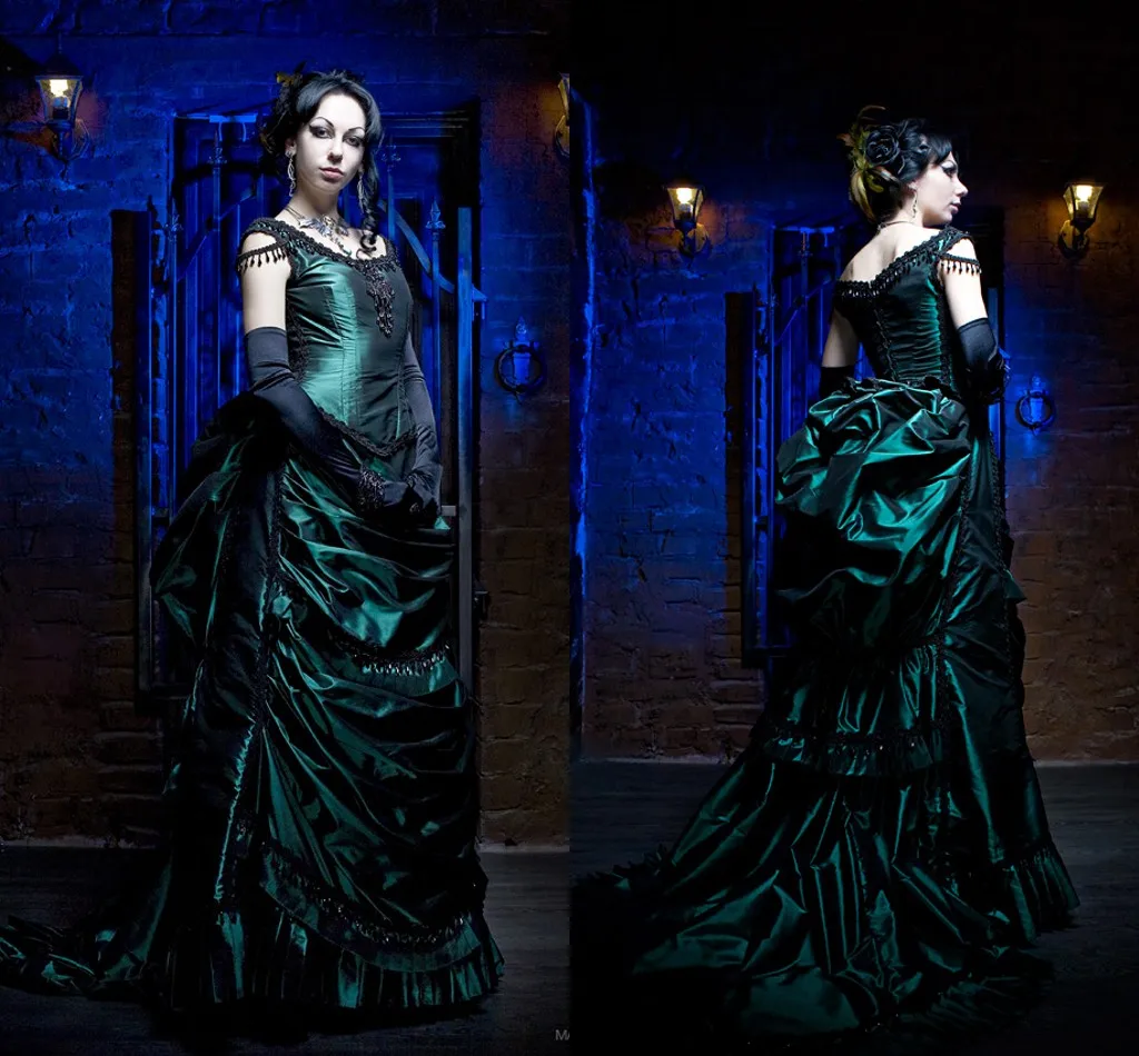 green emerald velvet dress Gothic Style Corset Ball Gown Lace Wedding Dresses Sweetheart Beaded B   Siaoryne