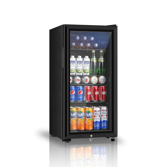 Beverage Refrigerator, 3.2 Cu.Ft Mini Fridge With Double Glass Door, Cooler For Soda, Beer Or Wine For Home, Office Or Bar With 1