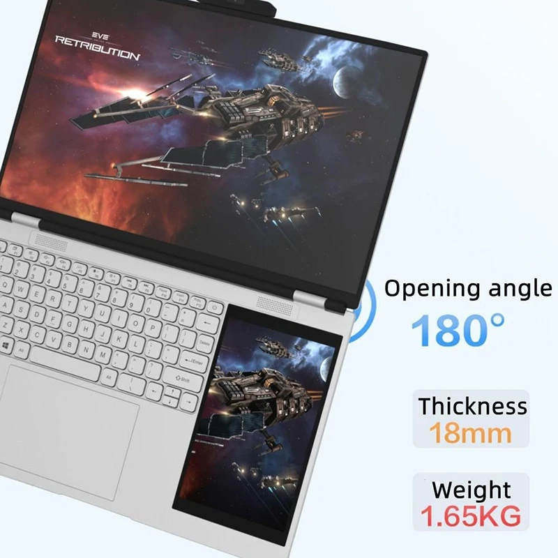 Dual Screen 15.6+7inch Laptop Intel N100 32GB RAM 2TB SSD DDR4 Win11 Fingerprint Unlock HD Camera Backlit Keypad Notebook 4
