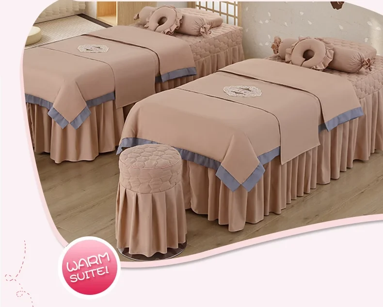 Description Picture 3 of itemAnti-slip 4pcs Beauty Salon Bedding Sets Massage Tuina Spa Use Patchwork Duvet Cover Bed Skirt with Hole Beddings