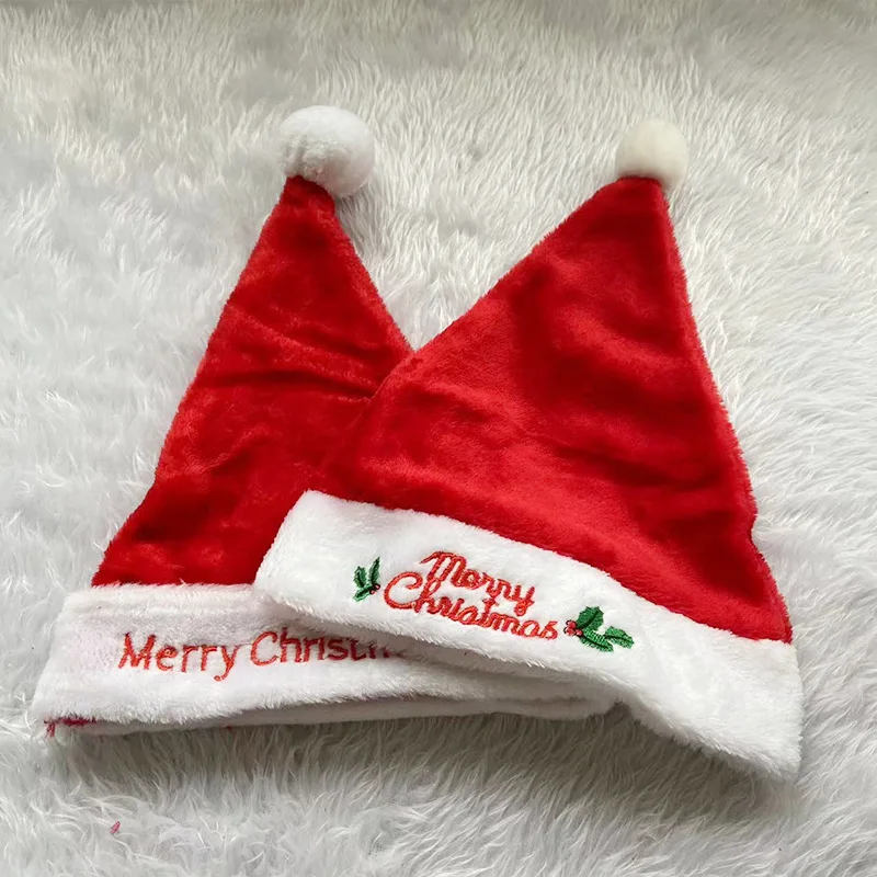 Santa Hat Santa Letter Embroidery Silk Red Snowflake Plush Christmas Hat Christmas Embroidery Ornaments