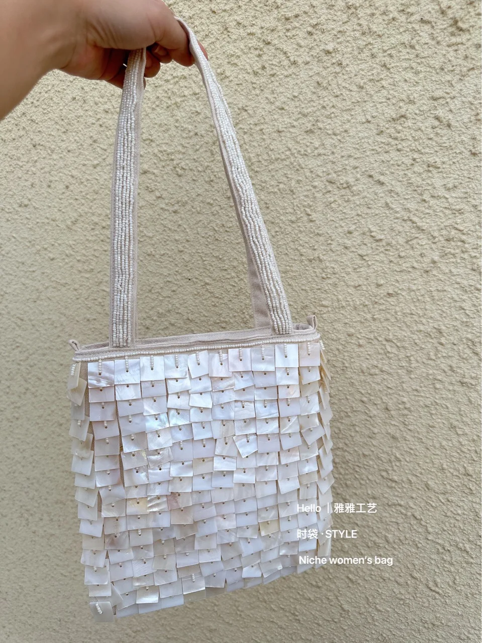 Handmade Heavy Industry Bead Handbag Embroidered Rhinestone Bucket Bag Pearl Diagonal Totes Women's Wedding Party Bag