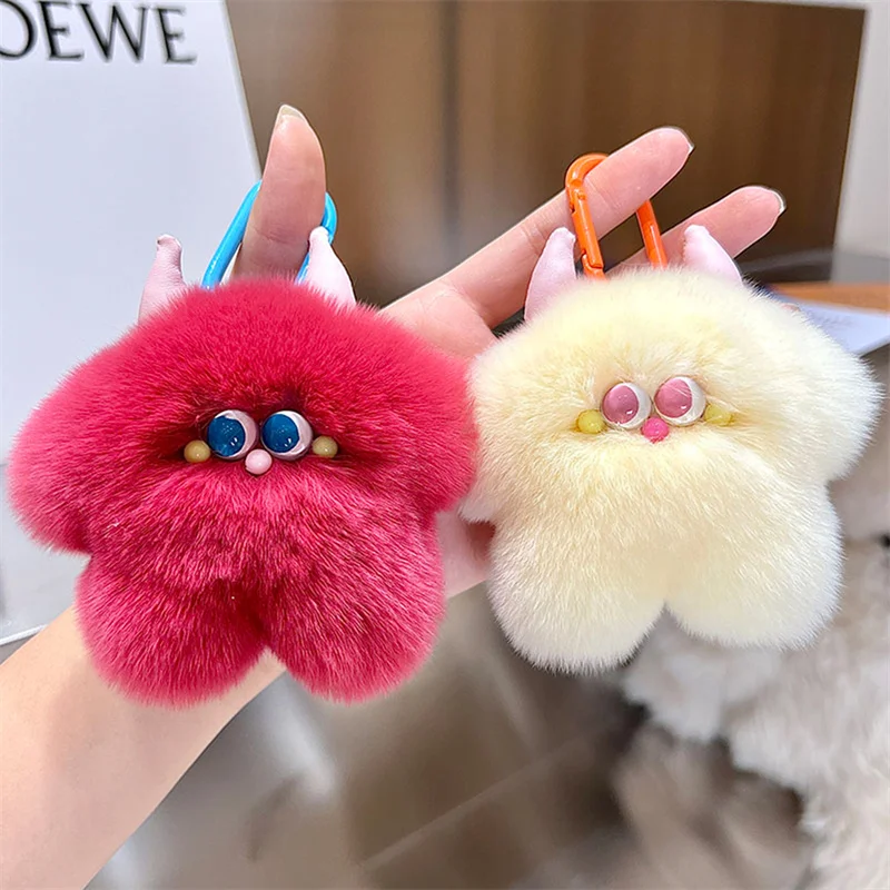 

Women's New Luxury Soft Rex Rabbit Fur Fashion Pendant Lovely Plush Doll Toy Key Chain Gift Car Accessories Trinkets