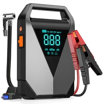 Compressore d'aria portatile per avviamento di emergenza per auto 3000A 4500A 150PSI Gonfiatore per pneumatici Power Bank Ingresso USB tipo C Luce LED di emergenza