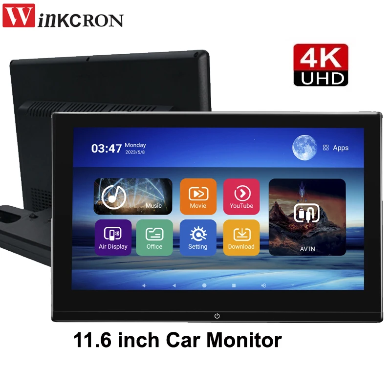 

11.6 inch IPS Touch Car Headrest Monitor 4K Video Player Android 11 Wifi Game Remote Control HDMI IR AV FM USB RAM 2G/32GB ROM