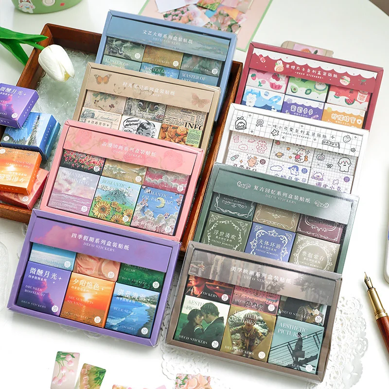 

6 Boxes 300 Pcs Vintage Paper Scrapbook Stickers Daily Scenery Retro Decorative Sticker For Diary Planner Album Art Crafts Decor