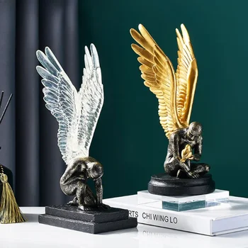 Statue modèle ailes d'ange, résine dorée et argentée, Sculpture abstraite moderne et créative, décoration de maison, salon, décor de bureau 1