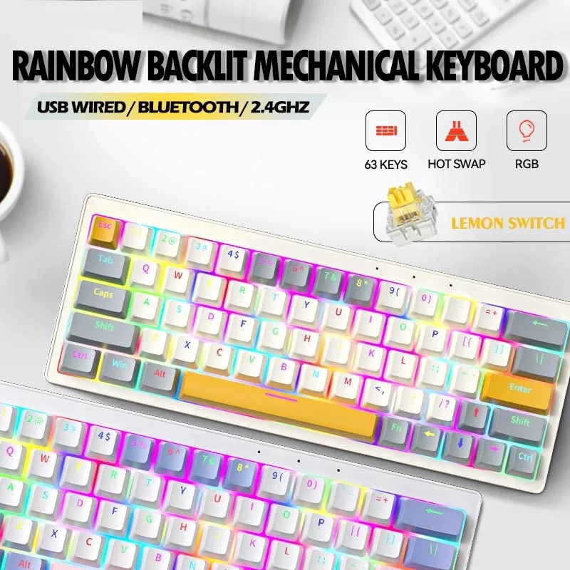 

Mini Ke mechanical keyboard Hot Swap RGB 63 Keys Custom For Gamer Wired 2.4G Wireless Bluetooth Keyboards iPad 60% 65%