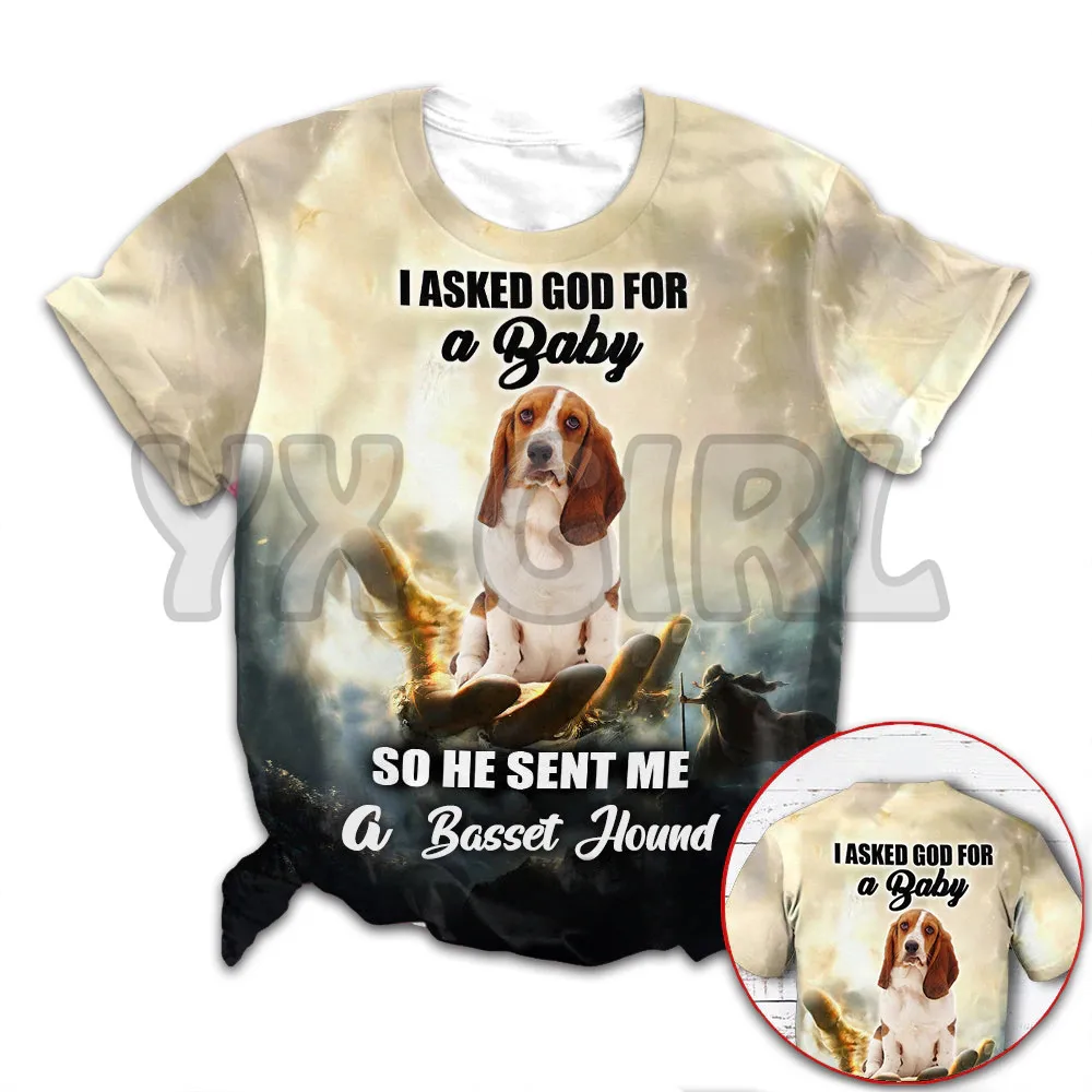 Ha Richiesto Dio Per Un Cane Così Mi Ha Inviato Un Basset Hound God Hand 3D All Over Stampato Divertente Cane Tee Top Camicie Maglietta Unisex