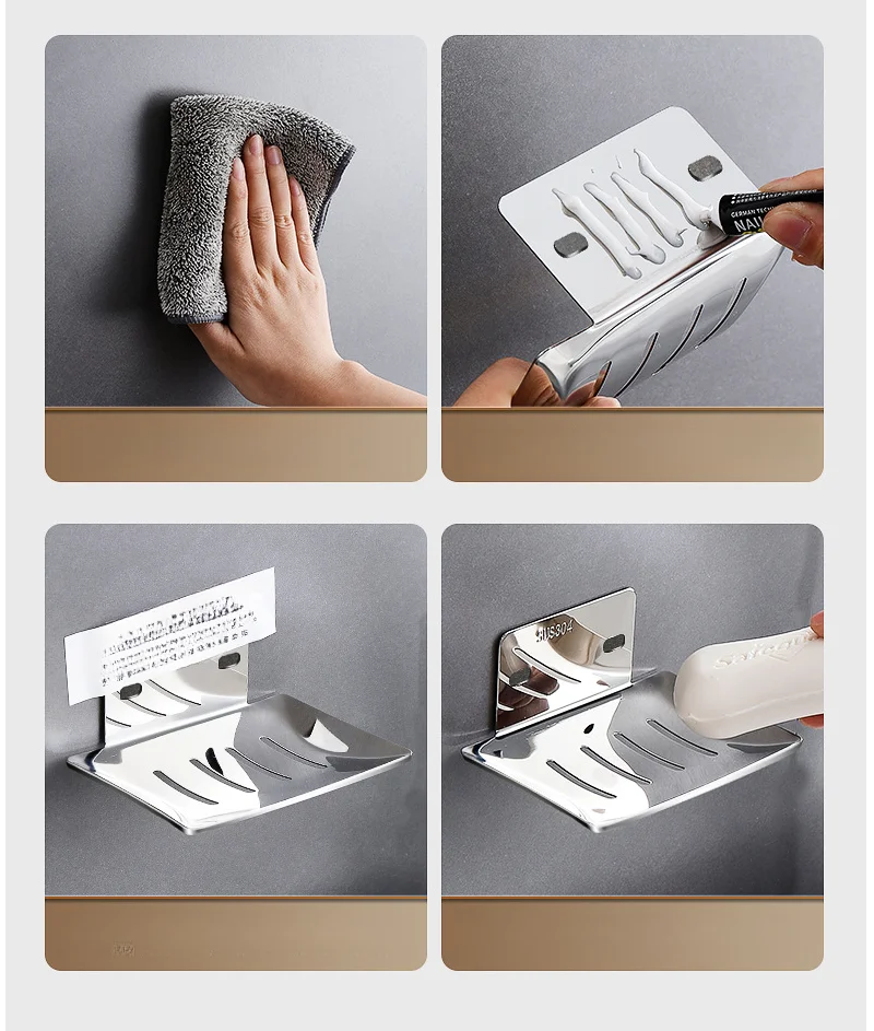 Soap Holder Soap Dish Rack Stainless Steel Perforated Free Soap Rack Wall-mounted Soap Dish Holder Self Adhesive Dishes Bathroom Accessories