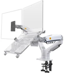 Adjustable Laptop and Monitor Desk Stand with Full Motion Gas Spring Mount (White)