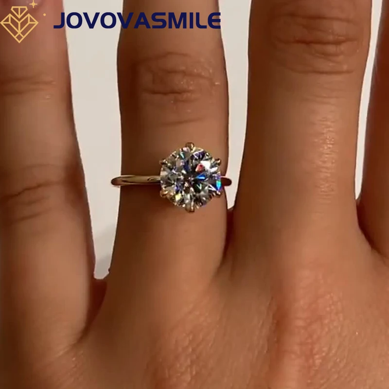 

JOVOVASMILE Vvs1 Clarity 2.5 Carat Moissanite Wedding Rings 8.5mm Round Brilliant Cut Silver Plated Yellow Gold 6-Prong