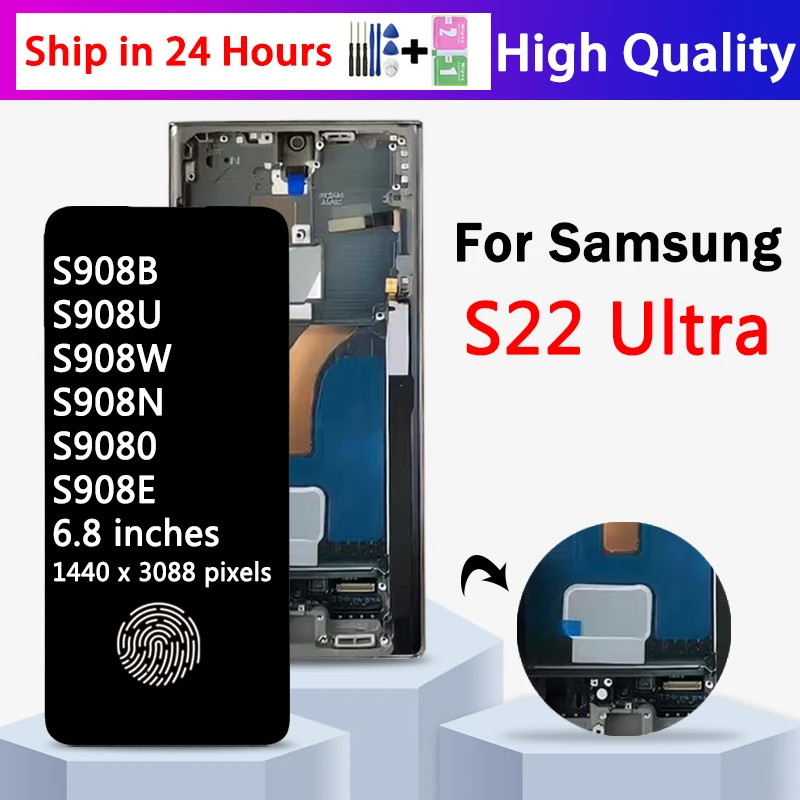 

Super AMOLED For Samsung S22 Ultra 5G S908B/DS S908N S908U S908E LCD S22Ultra Display Digital Touch Screen with Frame Parts