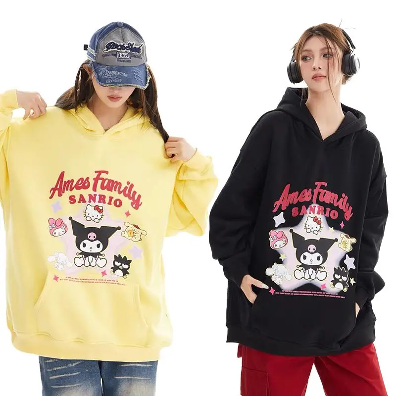 

Sanrios Cartoon Hooded Sweatshirt Hello Kittys Kuromi Cinnamoroll Kawaii Girl Heart Cute Student Autumn Loose Women's Sweatshirt
