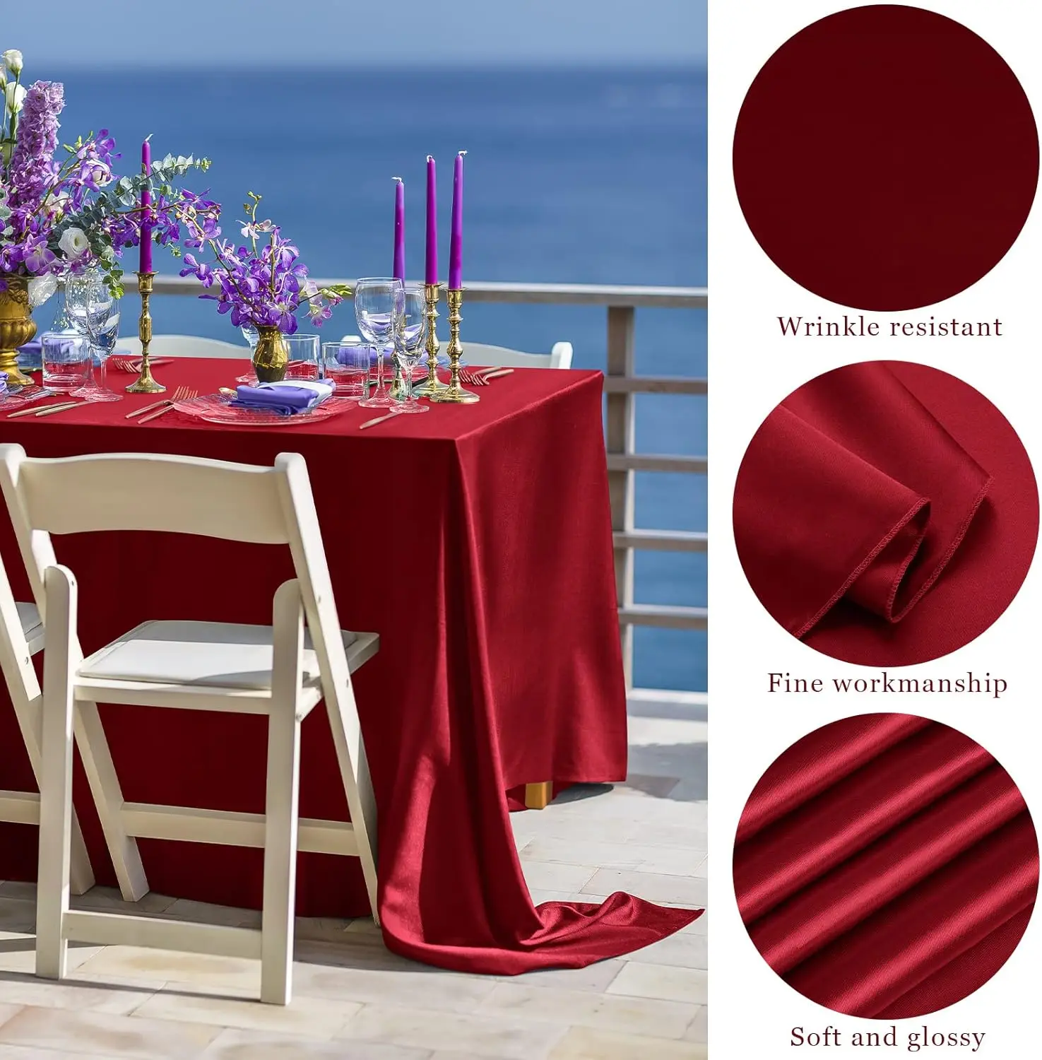 Dark Red Satin Rectangle Tablecloth for Wedding Mariage Party Decoration Baby Shower Christmas Restaurant Banquet Table Cloth 2