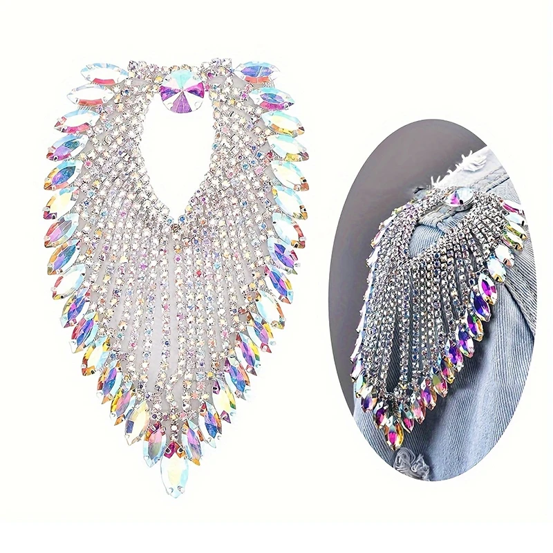 Shoulder Jewelry Sew On Shoulder Tassel Applique Clear Crystal Rhinestone Applique Wedding Dress Decoration