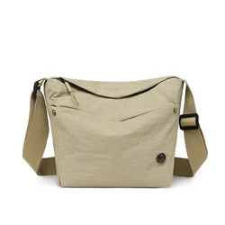 Sleek Ultra - Light Nylon Crossbody Bag with Adjustable Strap and Zipper Closure (Beige)