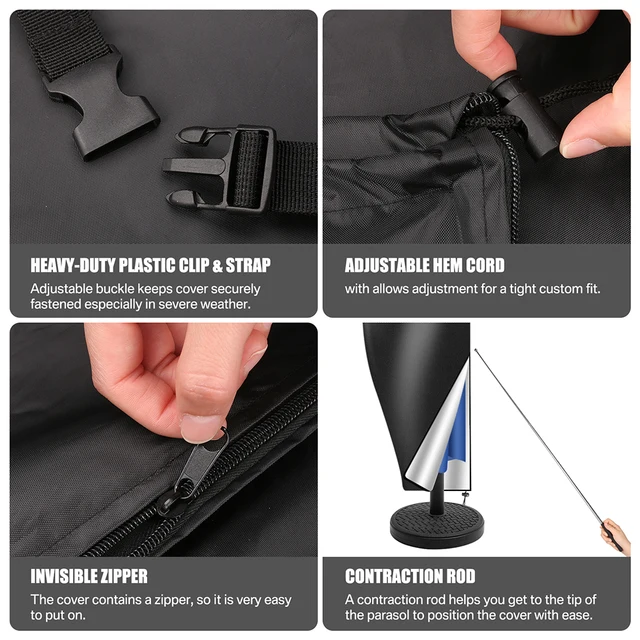 210D Egyenes Napernyő Takaró Vízálló Parasol Védőborítás Cipzárral Ellátott Uv-Anti Szélálló Kerti Esernyő Burkolat - Image 3