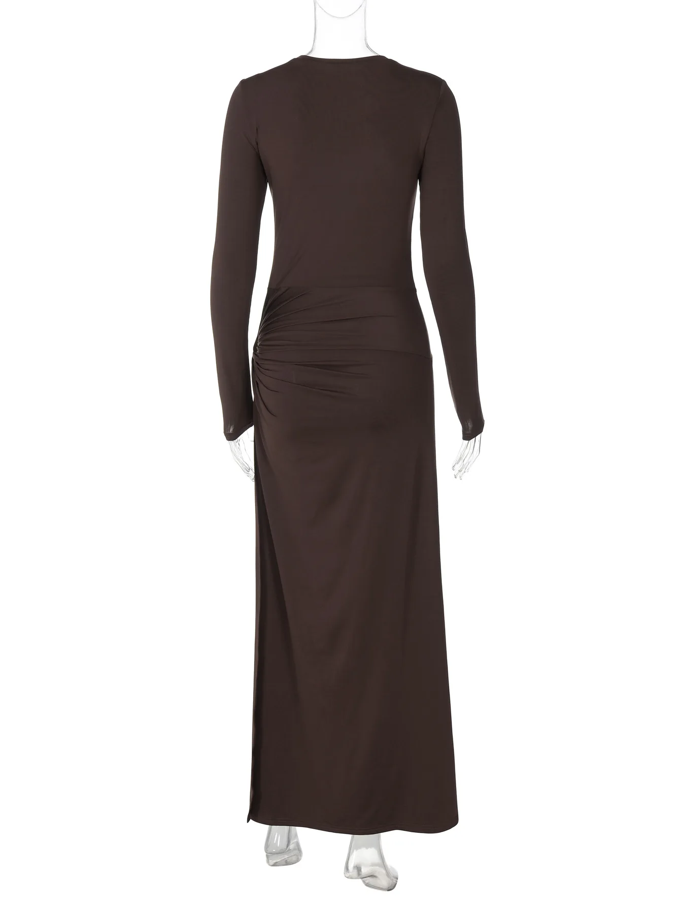 Pleated Skinny Sexy Maxi Dress Women's High Split Fashion Long Sleeve Patchwork Hollow Out Dress Female Solid Long Dress