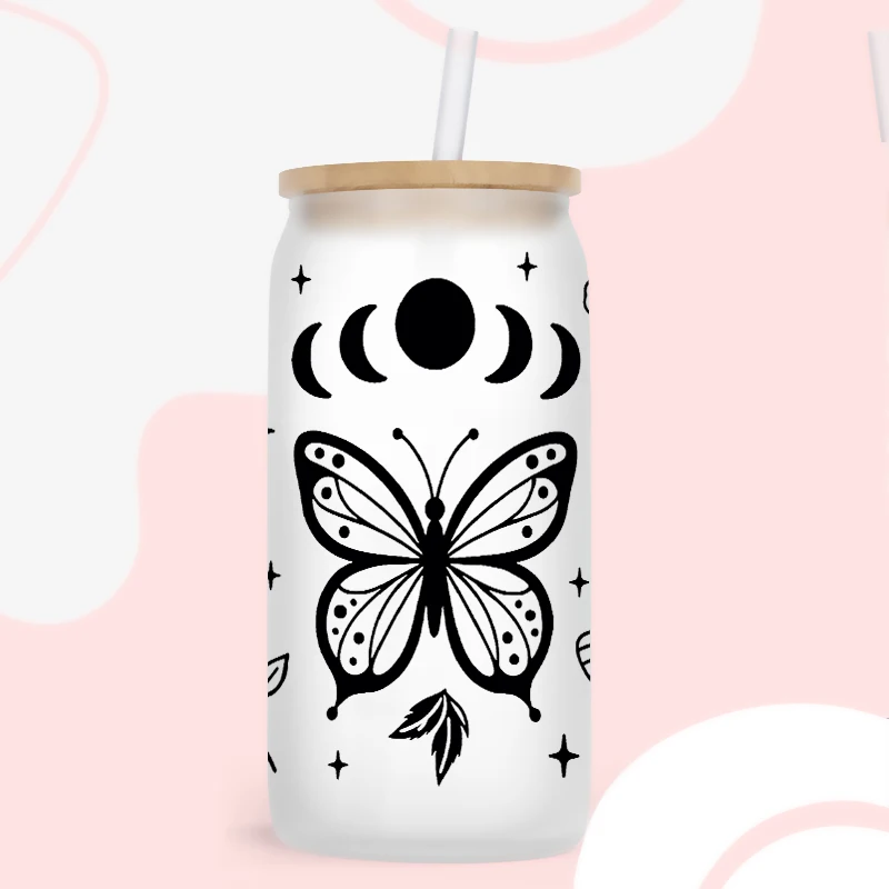 Butterfly, ladybug UV DTF Transfer Happy Juice Printed Sticker For The 16oz Libbey Glasses Wraps Bottles D18373