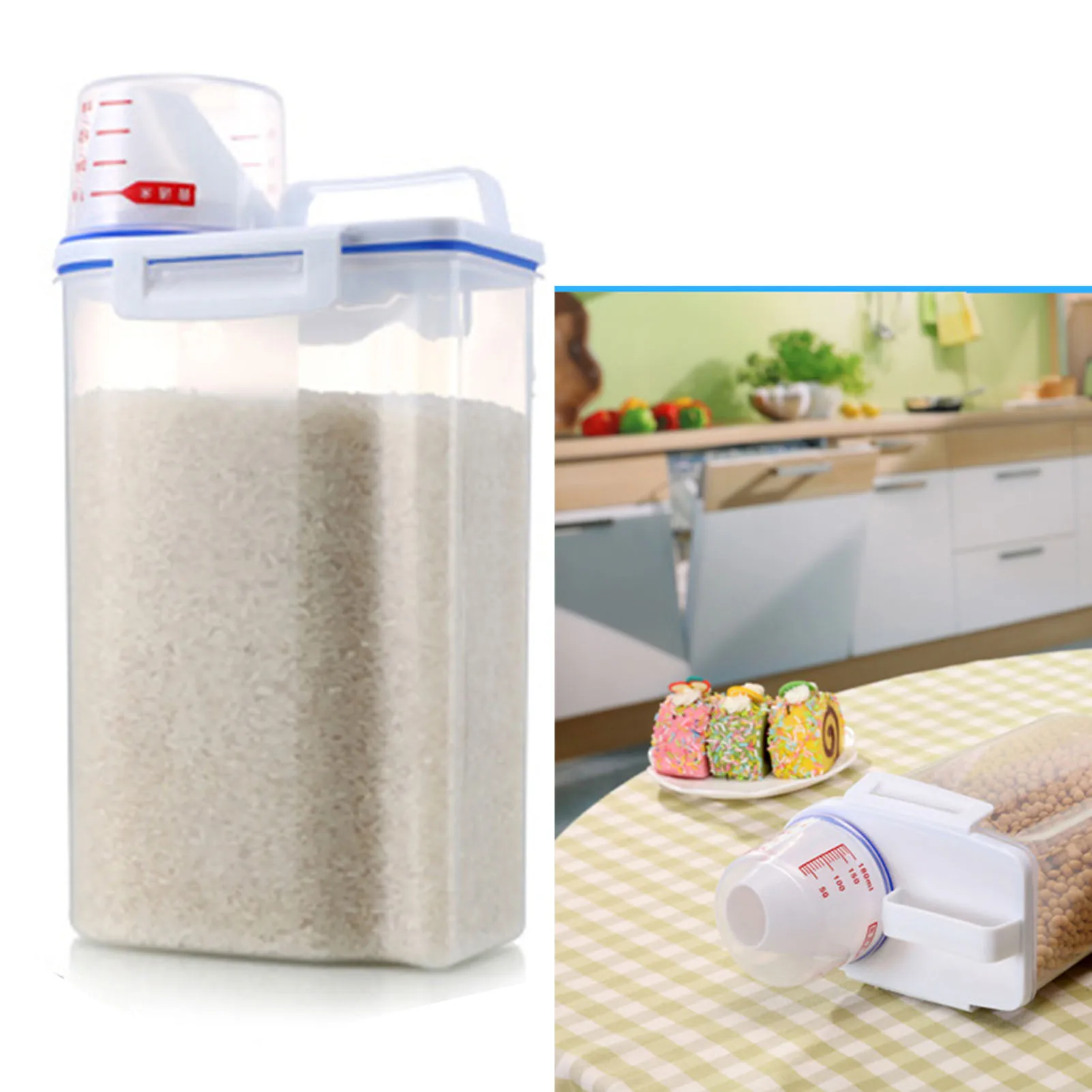 Baking with Lids Rice Storage Bin Food Storage Box Cereal Containers Dispenser with Measuring Cup
