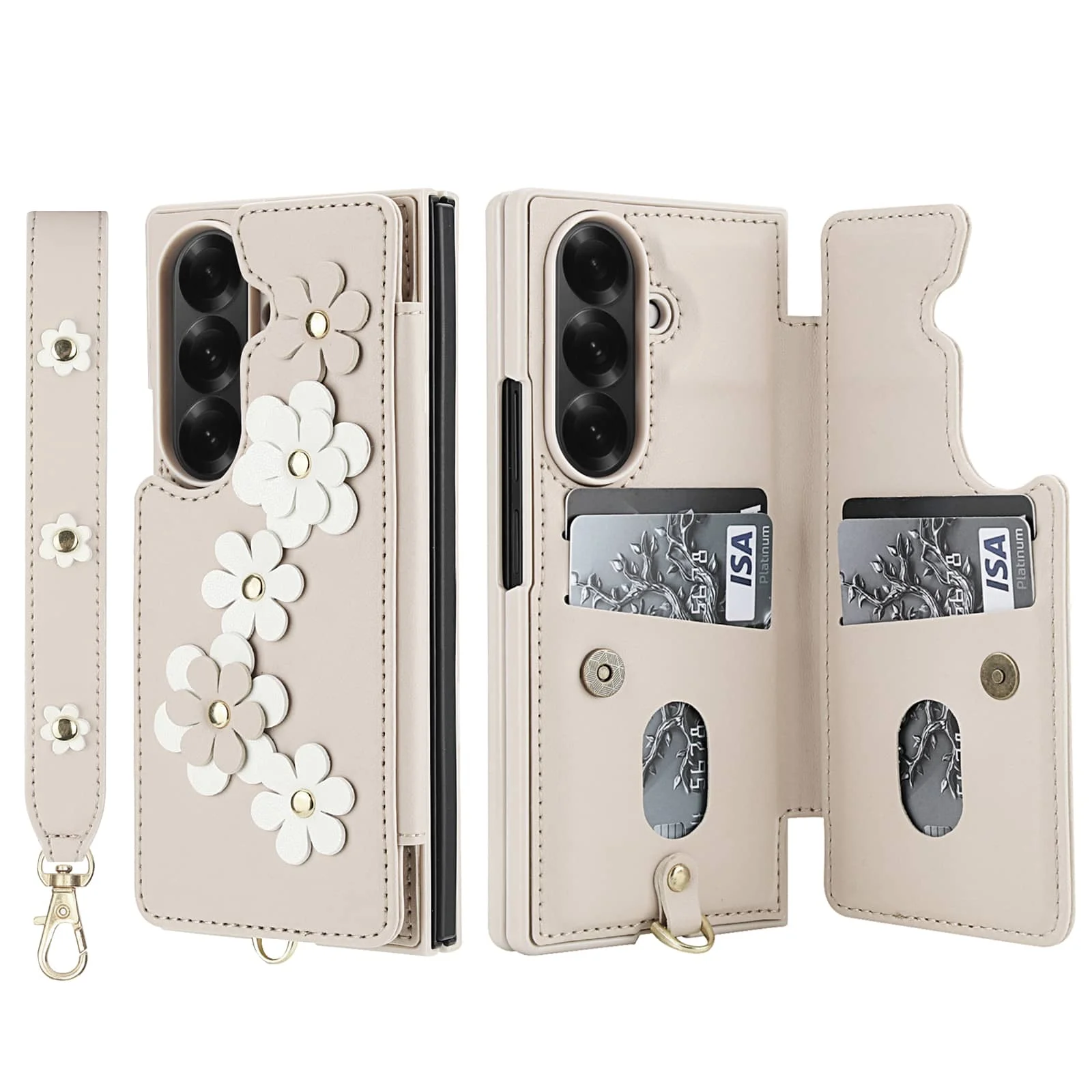 Floral Crossbody Wallet Phone Case with Card Holder & Magnetic Kickstand - Shockproof Design