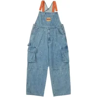 Cool Girl Style Embroidered Spicy Ink Denim Strap Jumpsuits Women's Autumn/Winter Large Loose and Slim Retro One Piece Pants - Image 5