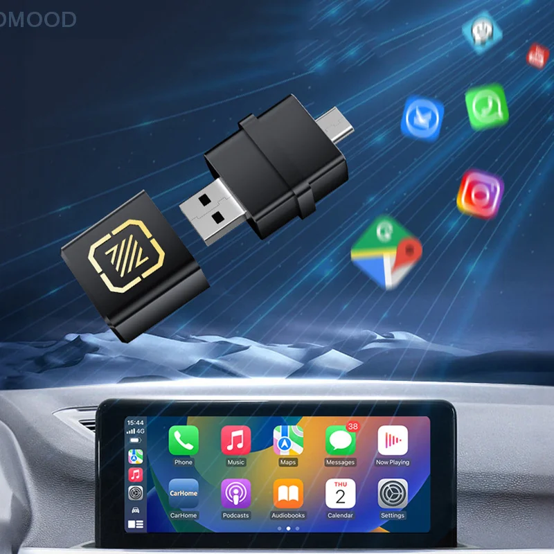 Type-C And USB Dual Interface CarPlay Android Auto Wireless Adapter Portable Dongle Smart Mini Connecting Box Smart System