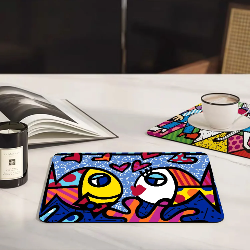 Britto Quick Drying Dish Mat Printed Kitchen Non-slip Coffee Cup Pad Drain Mats Dinnerware Cup Bottle Placemat 6