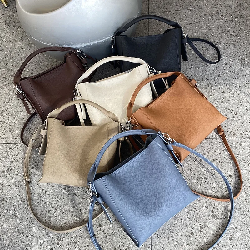 2024 New Women's High Quality Shoulder Handbag Real Cow Leather, Versatile Simple and Fashionable Crossbody Bucket Bag for Girls