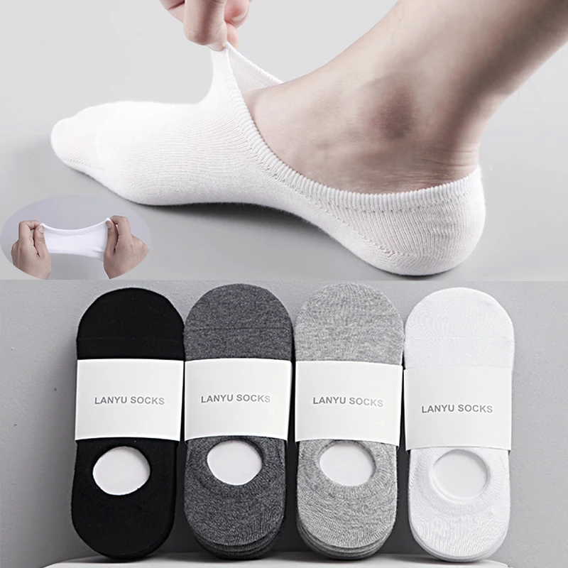 

5Pair / Lot Fashion Happy Men Boat Socks Summer Autumn Non-slip Silicone Invisible Cotton Socks Male Ankle Sock Slippers Meia