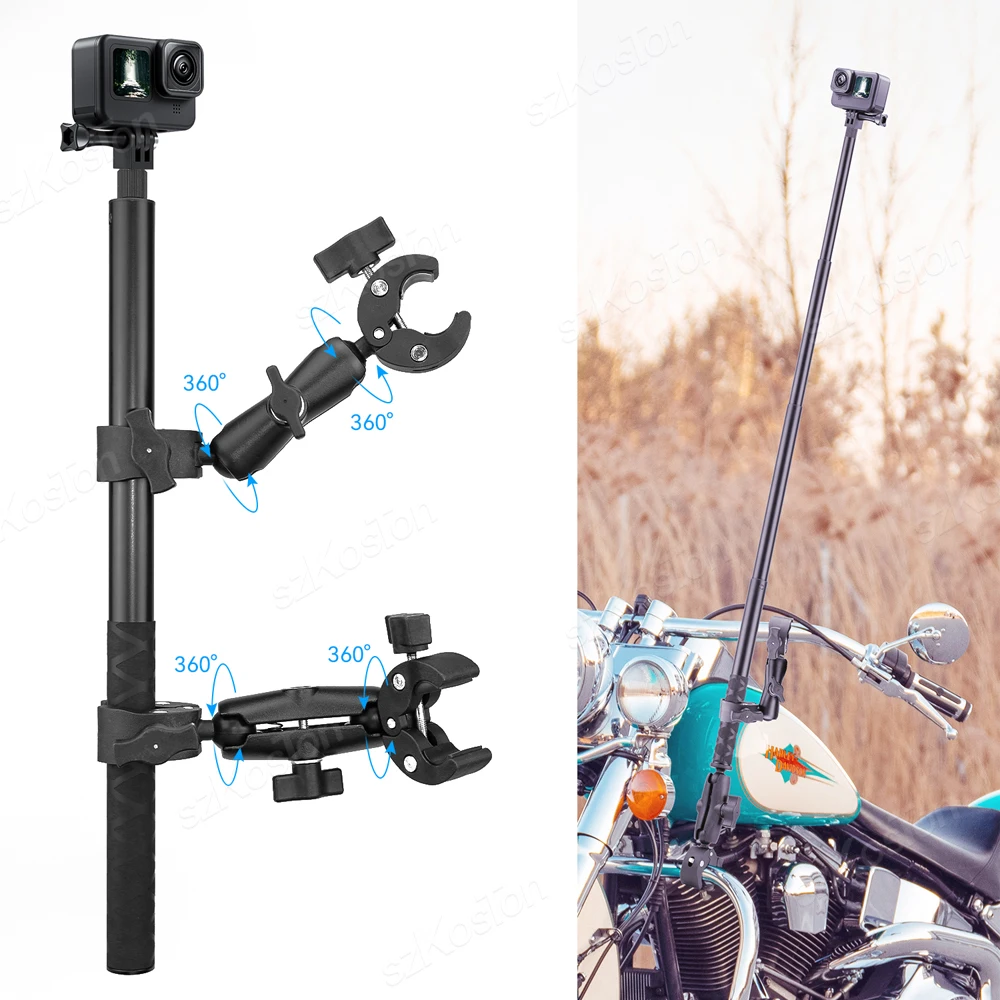 Support Moto Pour GoPro/Insta360 - Rotule 360°, Aluminium, Pince 20-50mm, Compatible Avec Les Caméras D'action